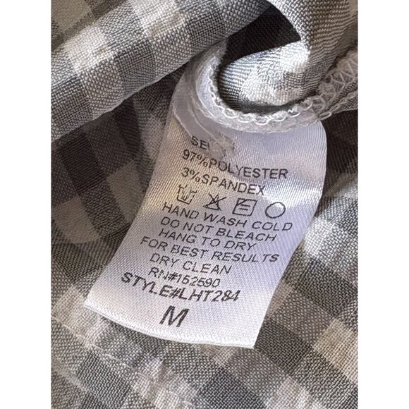 Gray Gingham Square Neck Puff Sleeve Blouse M Back Zip - Picture 4 of 4